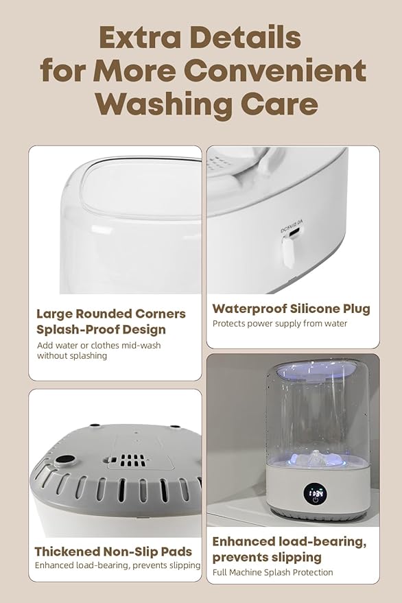 Portable Mini Washing Machine, 6L Compact Washer for Underwear, Baby & Pet Clothes, Rechargeable Cordless Laundry Machine for Singles, Apartments, RV, Type-C Charging