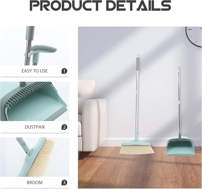 1set Broom Dustpan Set Soft Hair Scraper Broom for Home Cleaning Long Handle Dustpan Set for Dorm Housewarming House Cleaning Tool