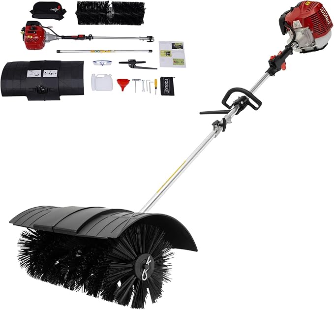 52cc Handheld Lawns Sweeper 2-Stroke Air Cooled Fuel Engine Gas Power Sweeping Broom Machine for Artificial Turf Grass, Gravel, Snow Cleaning, Yard, Road, Heavy Duty Leaf Sweeper, US Stock