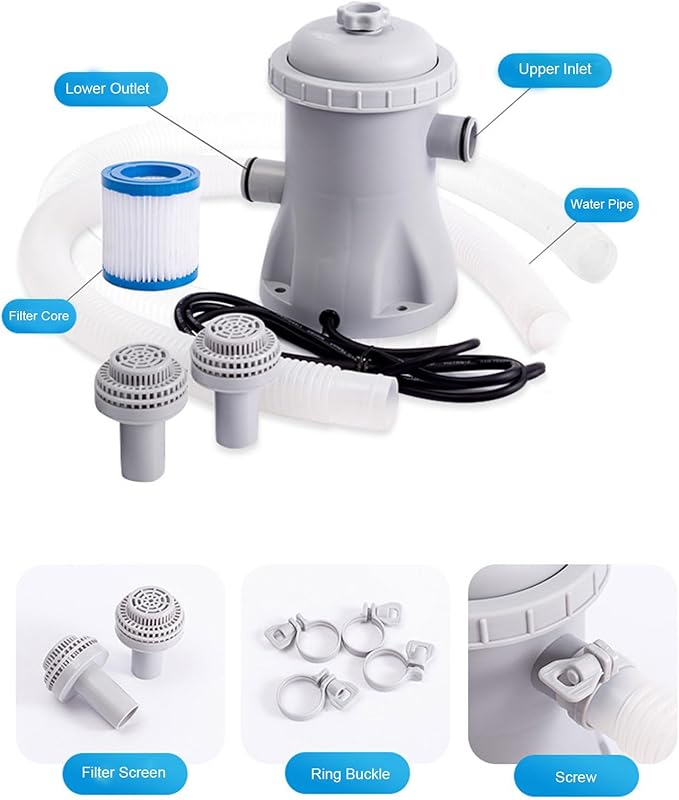 Clear Cartridge Filter Pump, 330 Gallon Ground Swimming Pool Filter, Electric Pool System, Water Filters Pump for Garden, Patio, Pools Cleaning