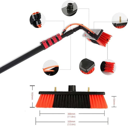 Telescopic Window Cleaning Pole with Water Fed Brush - Extendable Solar Panel Cleaner Tool, 3-11M Reach, 50cm Brush Head for Outdoor Roof Washing & Conservatory Cleaning