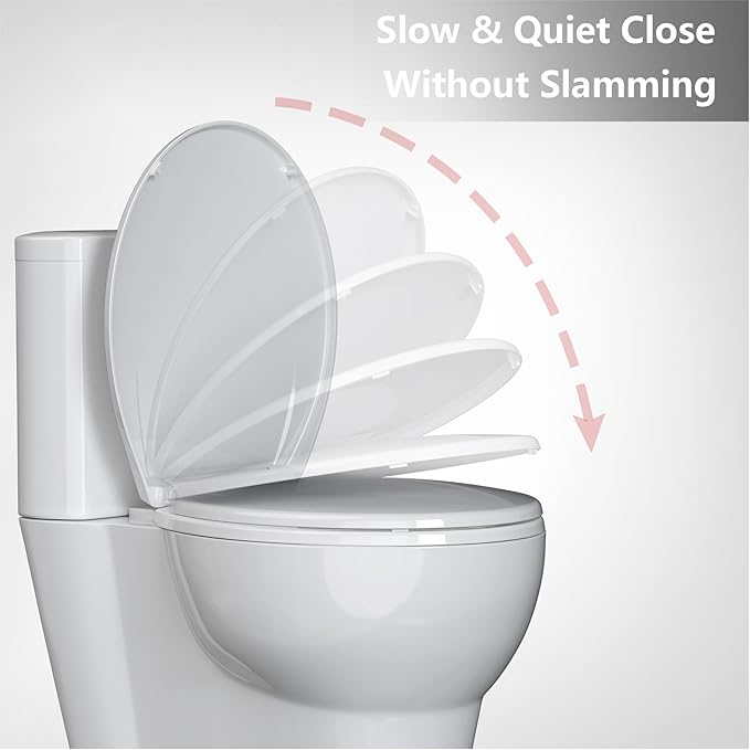 Commercial Round Toilet Seat 17" – Soft Close, Quick-Release & Attach Hinges, Grip-Tight Bumpers, Durable Mark-Resistant Plastic, Easy Install & Clean, White – Color: White 17" Round PP