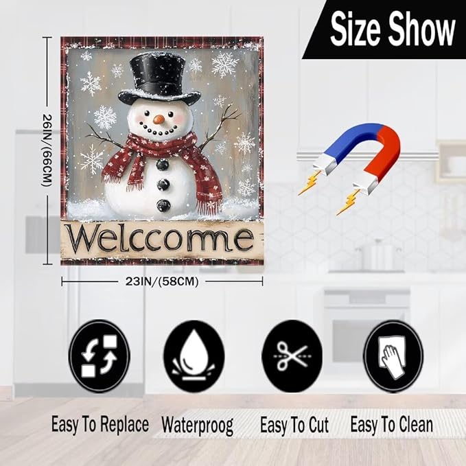 Winter Snowman Magnetic Dishwasher Sticker Kitchen Decoration, Winter Snowflakes Dishwasher Magnetic Panel Decal, Welcome Winter Dishwasher Covers for The Front (23" x 26" Magnetic)