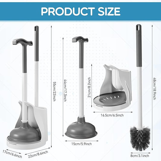 6 Pack Toilet Brush and Plunger Set 22 Inch Extended Handle Plunger Heavy Duty Toilet Bowl Brush Combo with Holder Bathroom Tools Professional Cleaning Supplies Kit for Maintenance