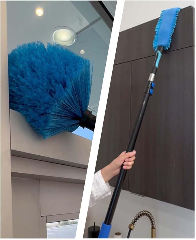 20 Foot High Ceilings Baseboard Wall Cleaner Mop with 12 Ft Extension Pole, Cobweb Duster, Window Cleaning Squeegee Kit (12ft)
