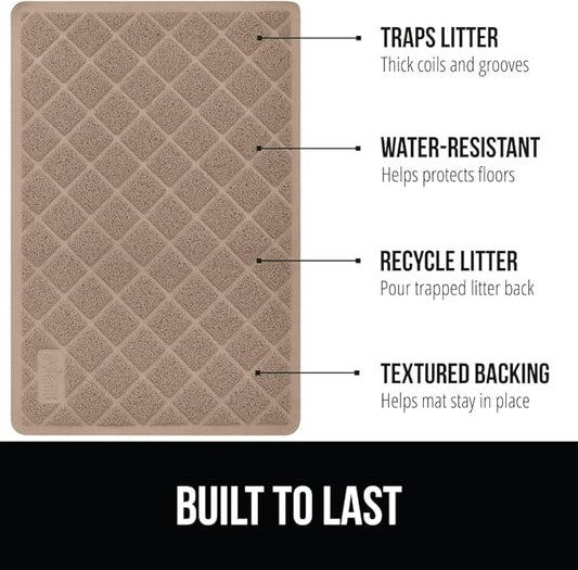 GORILLA GRIP Cat Litter Box Mat, Water Resistant, US Designed Kitty Litter Trapping Mats, Easy to Clean, Scatter Control, Less Mess and Clean Floors, Kitten Supplies for Indoor Cats, 17x11 Beige