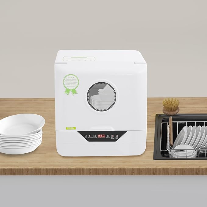 3-In-1 Portable Dishwasher,785W Countertop Mini Dishwasher With Display Screen & Child Lock,Multi-Functional Large Capacity Compact Drying Storage Dishwasher For Apartments,Dorms,Kitchens (800W 6L)