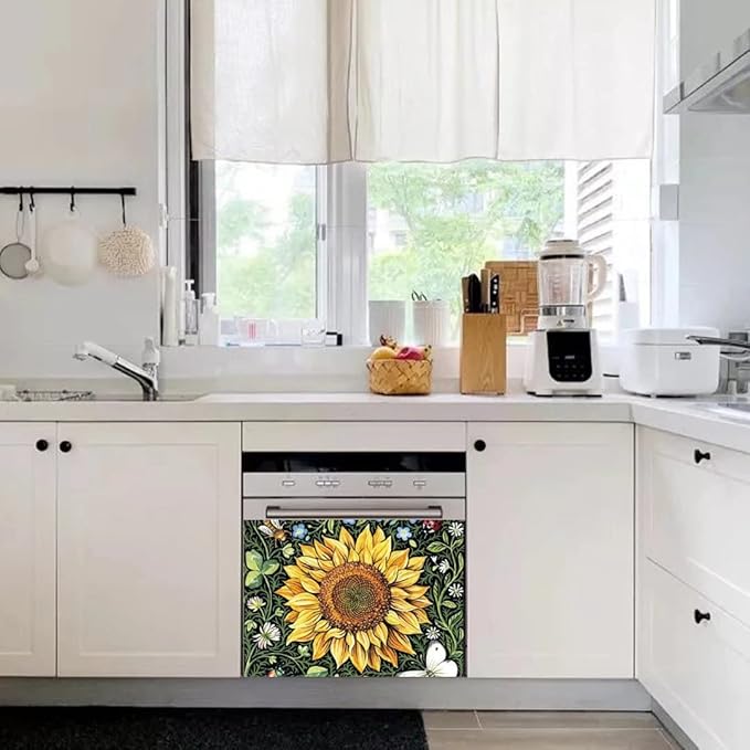 Sunflower Dishwasher Magnets Decorative Cover, Home Kitchen Dishwasher Decal Floral Refrigerator Magnet Cover Decals, Magnetic 23"x17"INCH