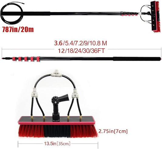 Water Fed Telescopic Brush,Photovoltaic Panel Cleaning,Water/Hose Fed Pole Window Clean,Extendable Cleaner Conservatory Roof Cleaning Tools,10.8m/36FT