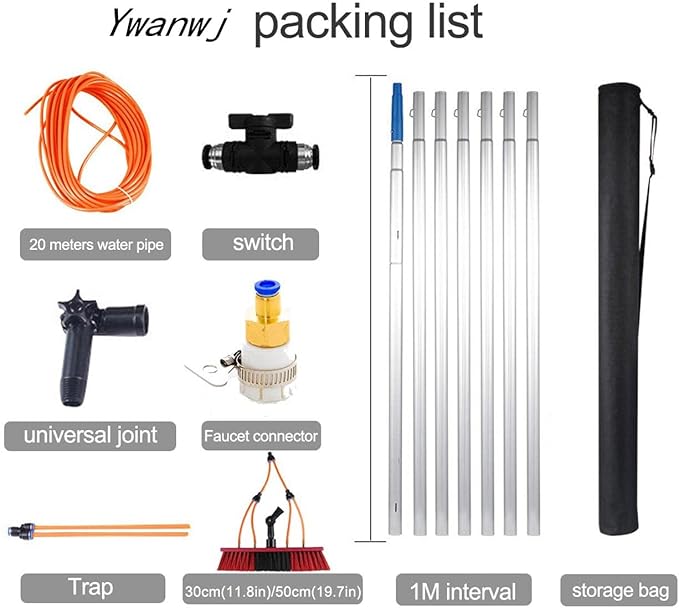 10m Telescopic Window Cleaning Pole & Brush – Extendable Solar Panel Cleaner 50cm Large Brush Head Easy Install Water-fed Equipment for Efficient Cleaning