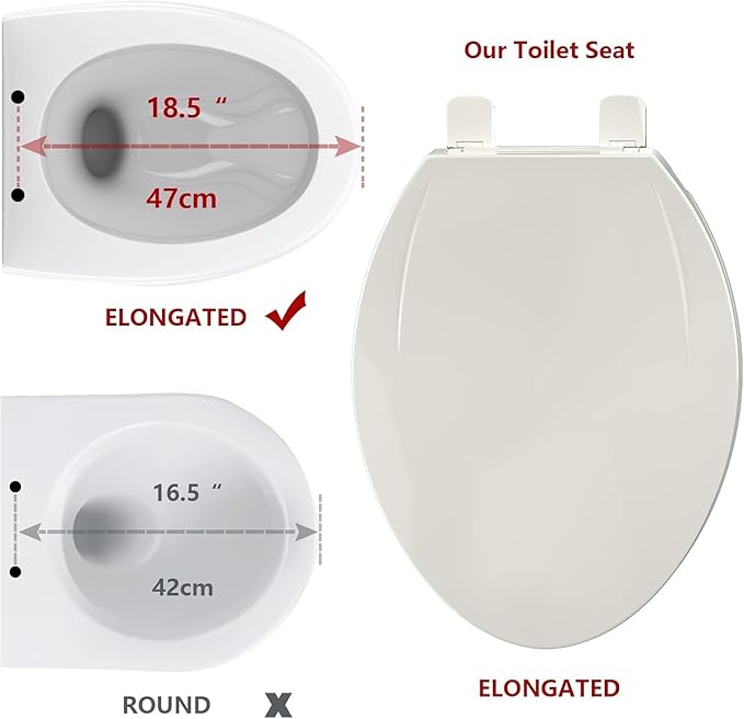 Elongated Commercial Toilet Seat 19” – Soft Close, Quick-Release & Attach, Durable Polypropylene, Grip-Tight Bumpers, Easy Install & Clean, Biscuit – Color: 19" Regular Toilet Seat Biscuit