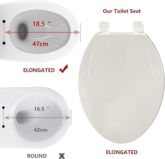 Elongated Commercial Toilet Seat 19” – Soft Close, Quick-Release & Attach, Durable Polypropylene, Grip-Tight Bumpers, Easy Install & Clean, Biscuit – Color: 19" Regular Toilet Seat Biscuit