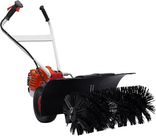 2-Handles 52CC Gas Power Broom, 2.5HP Gas Power Sweeping Broom Walk Behind Broom Driveway Turf Grass Cleaning Sweeping Machine Rotatable Brush Head, 10500rpm