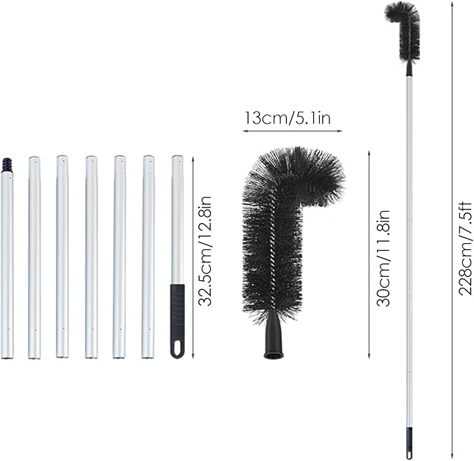 Gutter Cleaning Tool with Curved Stiff Bristles, Retractable Flexible Roof Gutter Brush Cleaner for Removing Dust, Leaves, Debris, and Branches