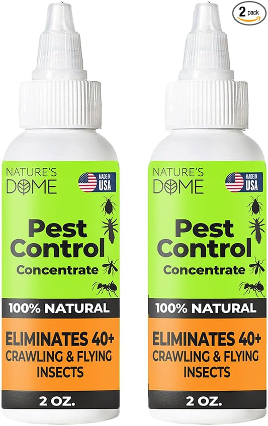 Nature’s Dome Pest Control Concentrate Spray 2 Oz (Pack of 2) | 100% Natural, Eco-Friendly Bug & Ant Spray – Each Bottle Makes 16 Oz | Bug Spray for Fleas, Ticks & Mosquitoes | Safe for Pets & Kids
