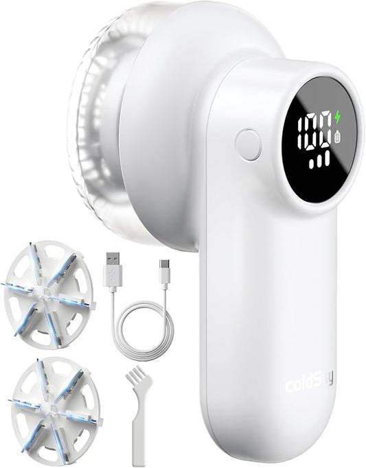 coldSky Rechargeable Fabric Shaver, Lint Shaver with Digital Display, Sweater Shaver with 6-Leaf Blades and Safety Lock, 3-Speeds Defuzzer Remove Fuzz, Pills from Clothes, Furniture, Sofa, White by Fabricshaver