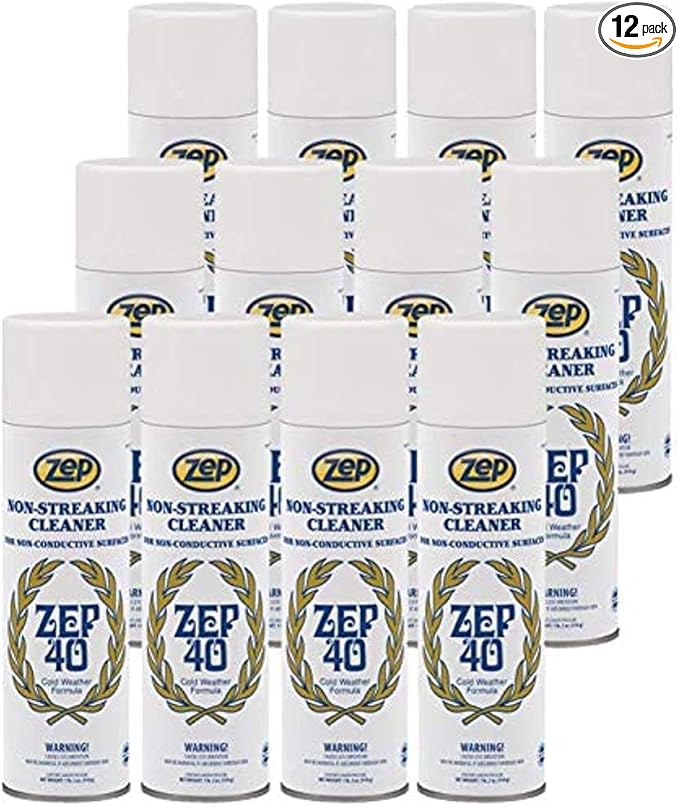 Zep 40 Non-Streaking Cleaner - 18 oz (Case of 12) 14401 - Heavy-Duty Foaming Action Aerosol Formulated for Non-Conductive Surfaces, Ideal for Cold Weather Conditions.
