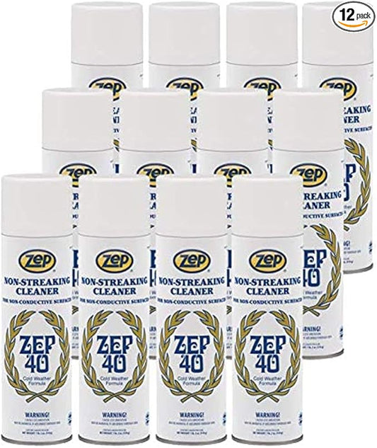 Zep 40 Non-Streaking Cleaner - 18 oz (Case of 12) 14401 - Heavy-Duty Foaming Action Aerosol Formulated for Non-Conductive Surfaces, Ideal for Cold Weather Conditions.