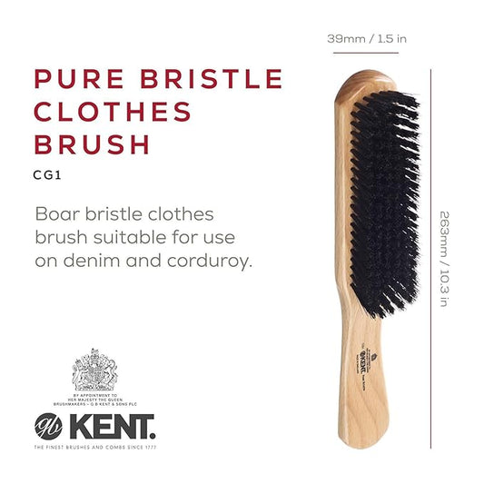 Kent CG1 Clothes Brush Cherrywood 100% Natural Black Bristle and Lint Remover Especially for Jeans or Corduroy Garments for Keeping Fabrics Free from Fibres, Fluff and Pet Hair. Made in England