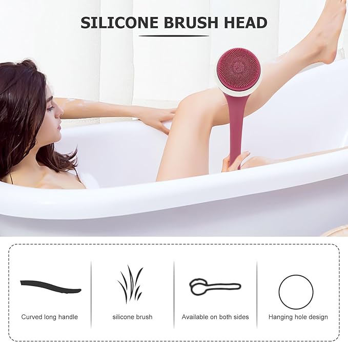 Electric Body Scrubber Silicone Bath Brush Rechargeable Waterproof Back Scrubber with Long Handle for Showering and Dead Skin Removal, 5-in-1 Skin Cleaning Tool for Home Bath Use