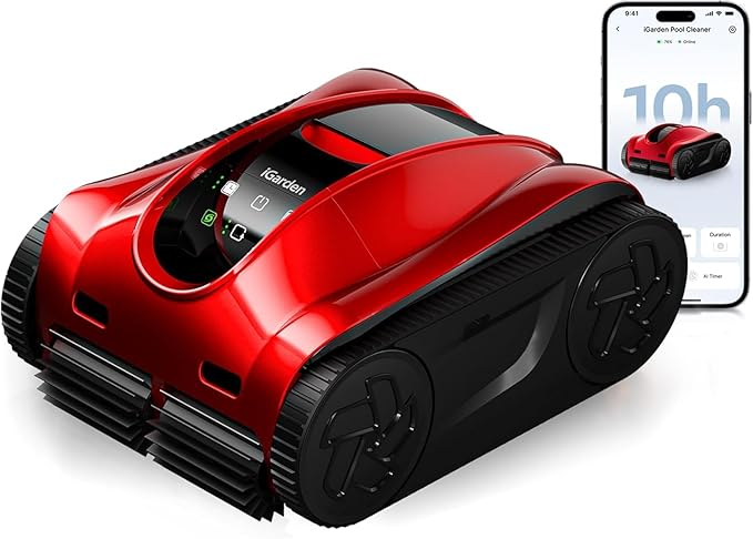 (2025 Upgrade) iGarden Pool Cleaner K Pro, 10H Max Runtime, Cordless Robotic Pool Vacuum for Inground Pools, Touchscreen, Smart Navigation, 200% Turbo Suction, Ultra-Fine Filtration, Auto-Parking