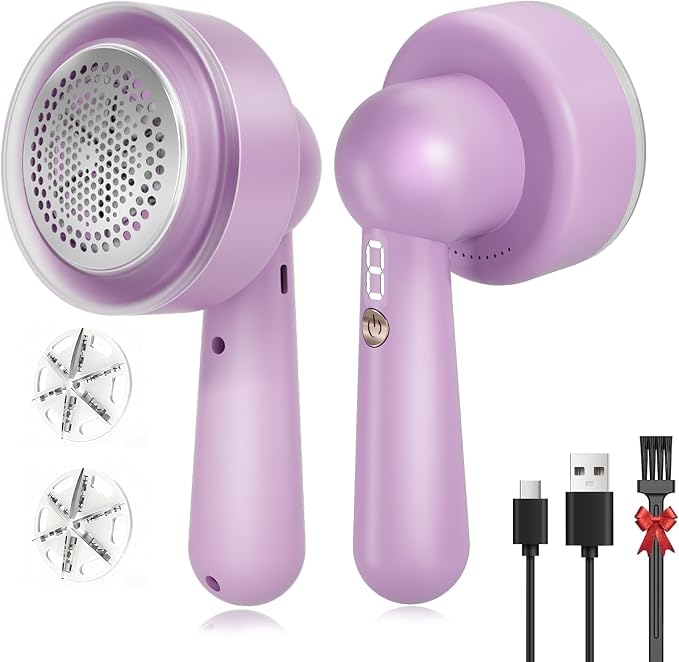 DBC Fabric Shaver & Lint Remover for Clothes, Sweaters & Furniture | 6-Leaf Blade, 3 Speeds, 2H Runtime, Portable Design Perfect for Travel, Includes 2 Extra Blades, Purple by DBC