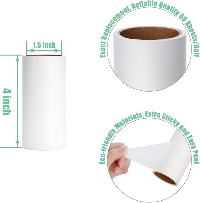 4 inch Lint Roller Refills Compatible with Evercare PetLovers Muji Swihauk Bailalibo and More Standard 4 inch Lint Rollers Extra Sticky 60 Sheets per Refill 5 Pack Total 300 Sheets - Image 3