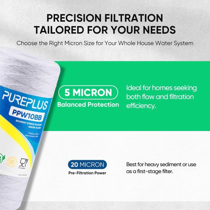 PUREPLUS 5 Micron 10 x 4.5 Whole House Water Filter for Well Water 4 Pack - Image 4