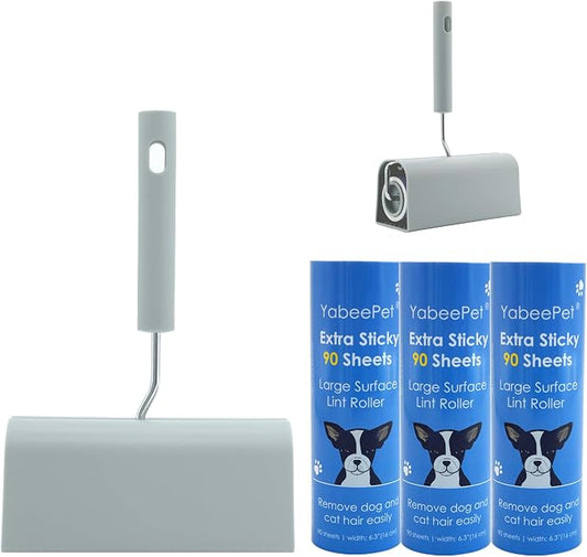 Extra Sticky Large Surface Lint Roller, 6.3'' Giant Lint Roller for Pet Hair, Lint Remover Roller for Cat Hair, Clothes, Furniture, 1 Handle + 270 Sheets, with Dust-Proof Case by Yabeepet