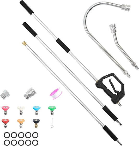 VEVOR 9 FT Pressure Washer Telescoping Wand, 3-Section with Power Washer Extension Wands, 7 Nozzles, Hose Adapter, Support Belt, Storage Bag, 4000 PSI Telescopic Gutter Cleaner for High Cleaning