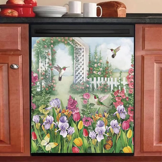 Garden Flower Cover Dishwasher Magnet Door Sticker,Spring Floral Refrigerator Magnetic Bird Fridge Decal Kitchen Decorative Vinyl Panel Home Appliance Magnets 23"x26"