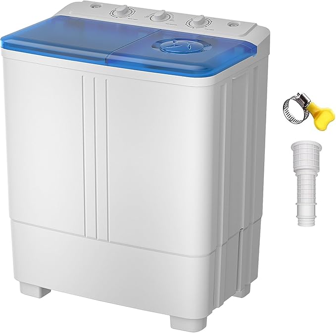 VCJ Portable Washing Machine, Twin Tub Washing Machine Laundry Compact Washer spinner Combo with 20lbs capacity, 12Lbs Washer and 8Lbs Spinner dryer for Apartments RVs and Dorms
