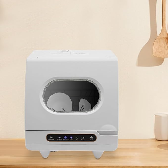 Portable Tabletop Dishwasher, 800W Dishwasher with 5 Washing Programs, Compact Dish-washer with 360° Rotating Spray, High-Temperature Water+Hot Air Circulation Drying, for Home, Apartments& RVs, White