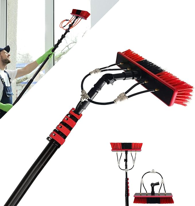 24ft Telescopic Window Cleaning Kit - Water Fed Extendable Brush & Pole for Solar Panel & Conservatory Roof Cleaning 35cm Brush for Easy Reach & Efficient Cleaning