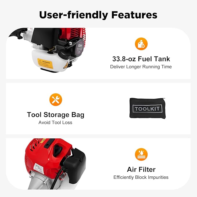 Outdoor Hand Held Power Broom, 52cc 2.3HP 1.8M Outdoor Handheld Sweeper Power Broom for Artificial Turf, 1-Cylinder 2-Stroke Walk Behind Sweeper Cleaning Driveway Tools Lawn Cleaner Tools