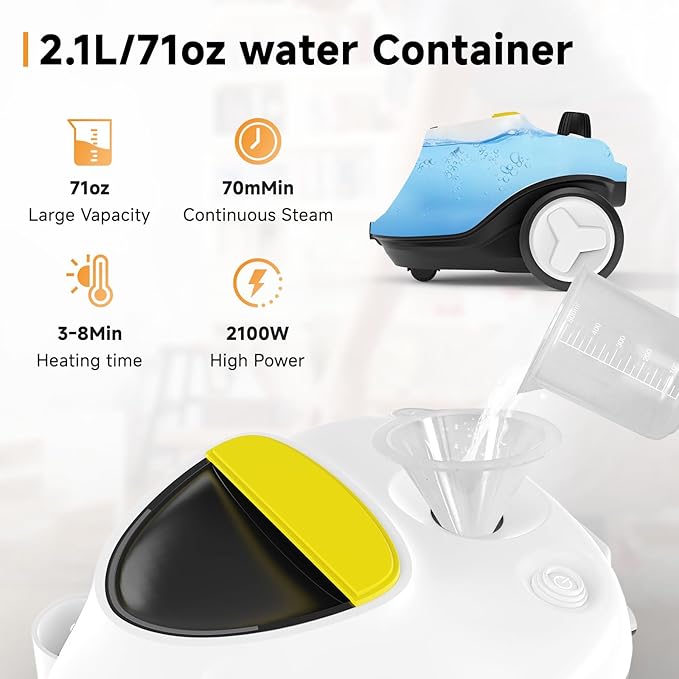 Steam Cleaner, 2000W Portable Household Steamer with 27 Accessories,Steamer for Cleaning with 6M Extra-Long Power Cord,Suit for Floor,Tile, Carpet, Furniture, Upholstery, Grout, Kitchen, Car (white)