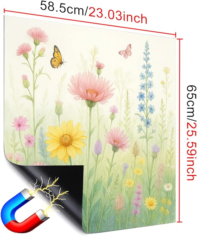 Dishwasher Magnet Cover 23x26 in Floral Butterflies and Wildflowers Magnetic Dishwasher Cover for Kitchen Appliance Decoration Front Panel Sticker Rustic Art Skin Panel Home Decor Decal