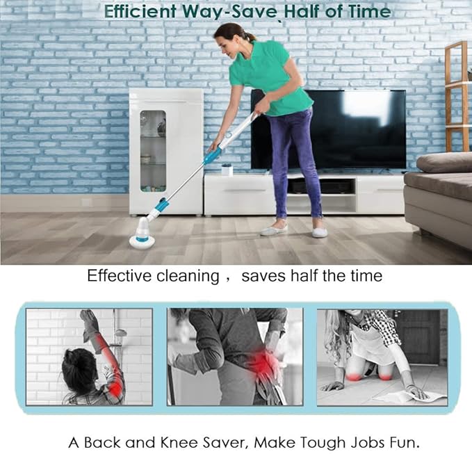 Electric Spin Scrubber,Cordless Power Tub and Tile Scrubber,3 Replaceable Plastic Cleaner Scrubber Brush Head,45-Inch Extension Arm Ideal for Tub,Tile,Floor,Toilet,Grout,Baseboard Cleaning Tool
