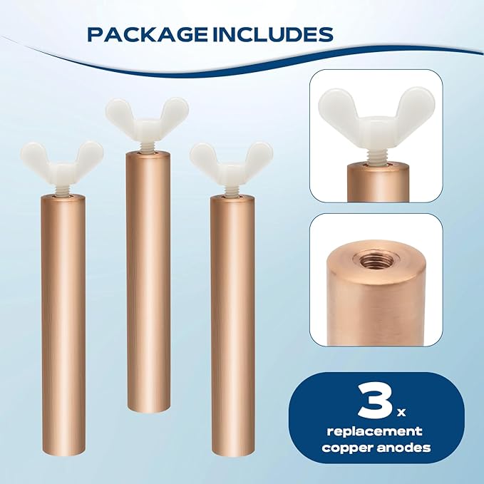 Copper Anode Replacement Compatible with Most Brands 4.13 x 0.71 Inch Threaded M6 with Wing Screws for Pool Cleaning, Copper Tube for Pool