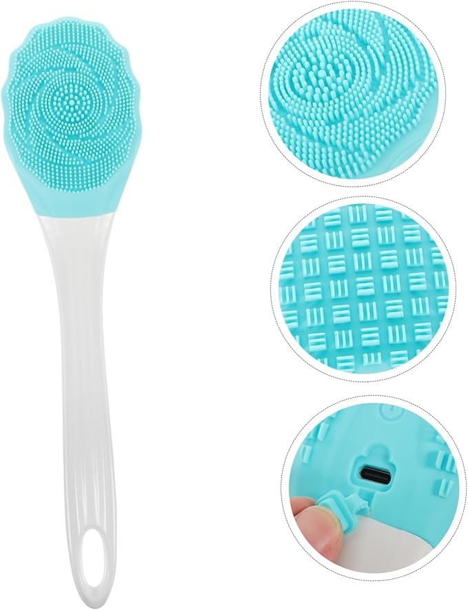 Electric Waterproof Shower Brush Long Handle Bath Scrubber for Men and Women Silicone Back Cleaning Tool Dual Sides for Exfoliating and Massaging