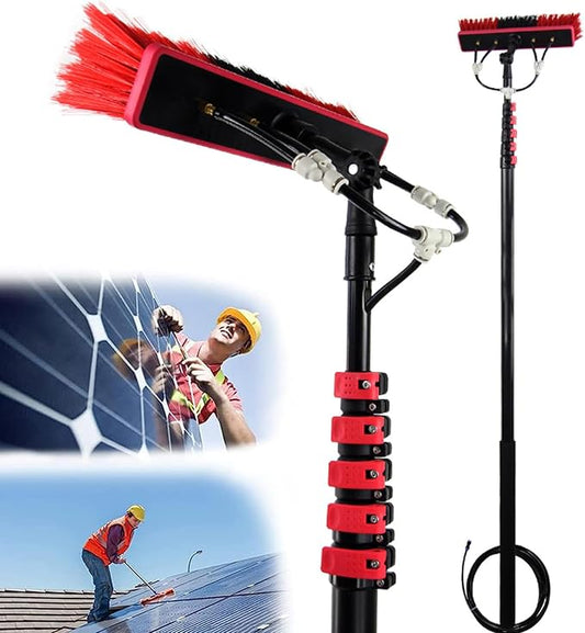 Water Fed Pole Kit,Solar Panel Cleaning Equipment,Window Cleaning Water Fed Poles Roof Cleaning Tools solar panel cleaning brush 35m brush head easy to install Steel buckle fastening,5.4m/18FT