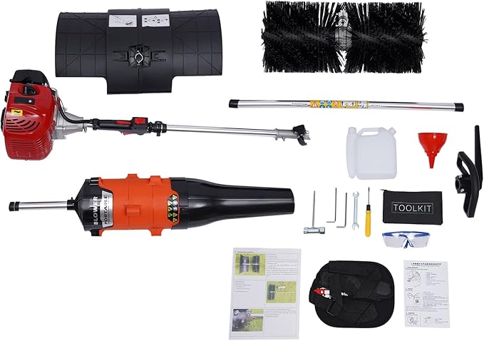 Outdoor Hand Held Gas Power Broom 52cc Gasoline Power Broom 2.3HP Walk Behind Sweeper Cleaning Driveway Tools High Performance Cleaner US Stock