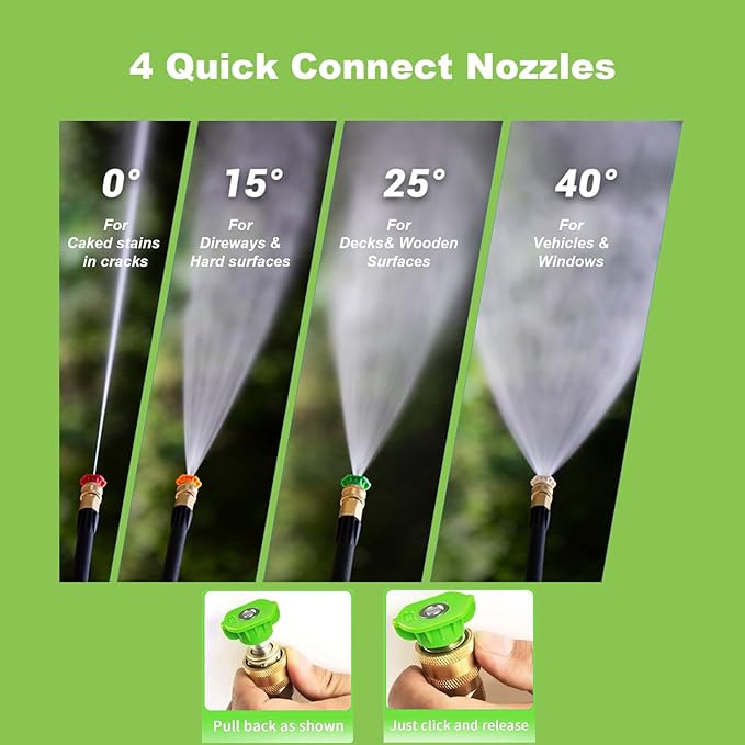 Commowner𝟓𝟎𝟎𝟎𝐏𝐒𝐈 𝐏𝐫𝐞𝐬𝐬*𝐮𝐫𝐞 𝐂𝐥𝐞𝐚*𝐧𝐞𝐫with 33ft Hose, Foam Cannon, 4 Tips, Green