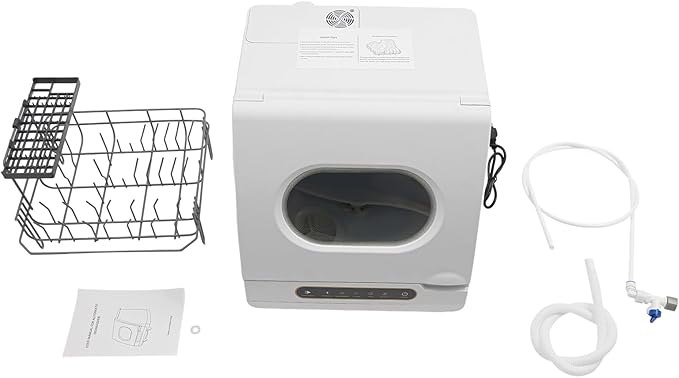 Portable Tabletop Dishwasher, 800W Dishwasher with 5 Washing Programs, Compact Dish-washer with 360° Rotating Spray, High-Temperature Water+Hot Air Circulation Drying, for Home, Apartments& RVs, White