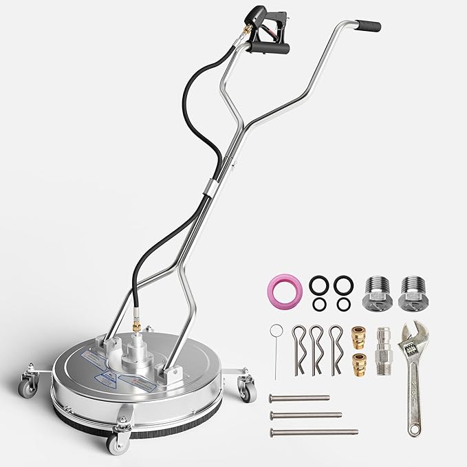 20" Pressure Washer Surface Cleaner with 4 Wheels, 3.9GPM-4400 Max PSI Washer with Dual Handle, Stainless Steel Housing, Ideal for Driveways, Sidewalks, Patios, Decks Cleaning