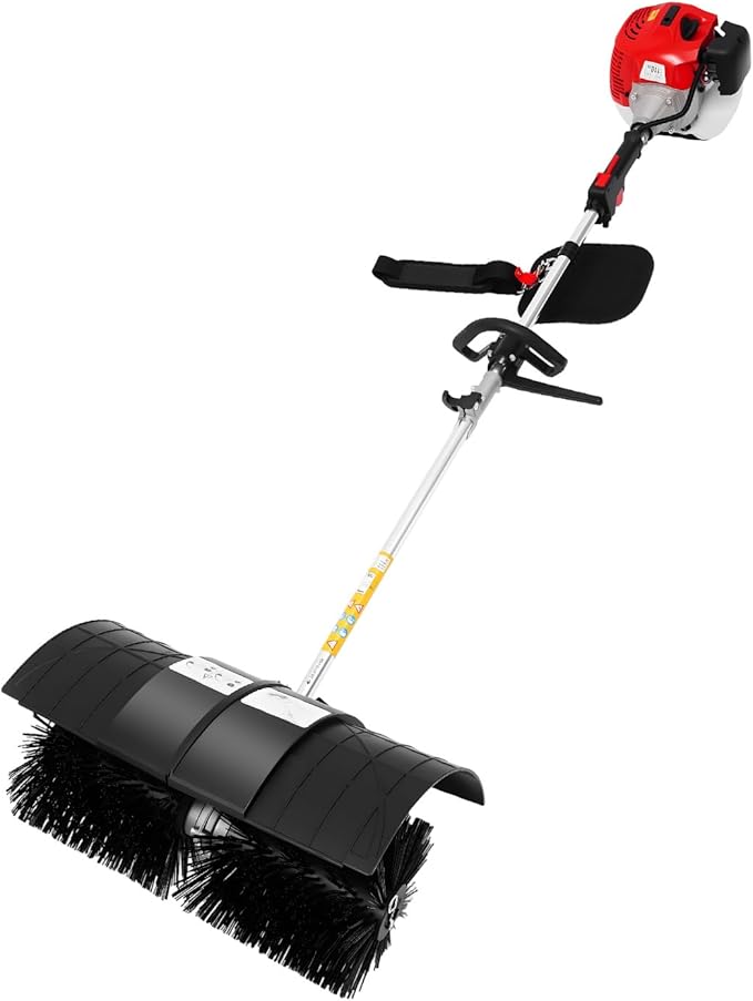 Outdoor Hand Held Power Broom, 52cc 2.3HP 1.8M Outdoor Handheld Sweeper Power Broom for Artificial Turf, 1-Cylinder 2-Stroke Walk Behind Sweeper Cleaning Driveway Tools Lawn Cleaner Tools