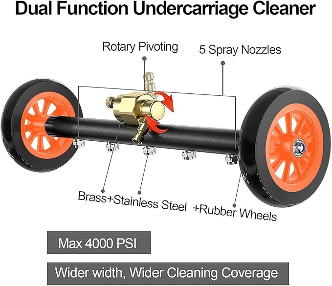 18inch Undercarriage Cleaner with 3 Exwands 4000 PSI Water Broom Surface Cleaner for Outdoors Driveways Poolsides Courtyards Cleaning