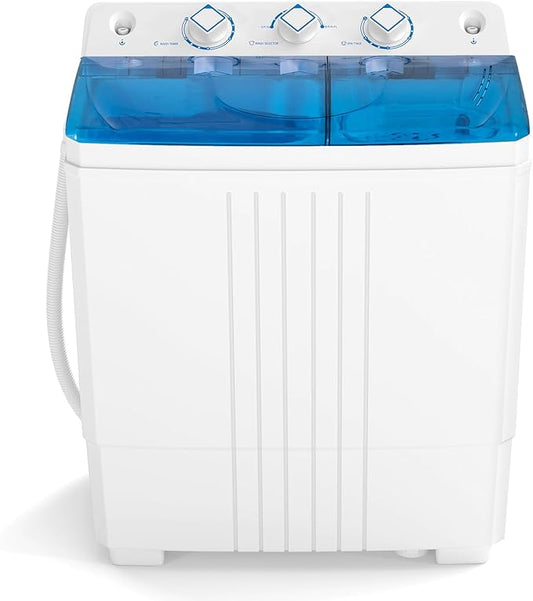 COSTWAY Portable Washing Machine, Twin Tub 20Lbs Capacity, Compact Laundry Washer(12Lbs) and Spinner(8Lbs), Durable Design for Apartment Dorm RV, Blue+White