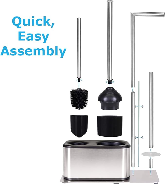 Blue Donuts Modern Bath Set for Bathroom Organization, All in One Toilet Brush, Toilet Plunger, Toilet Paper Holder Stand and Toilet Tissue Paper Storage All in One Combo.