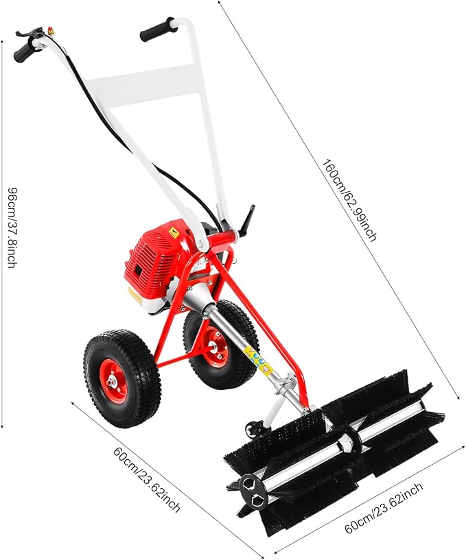 2-Stroke Gasoline Lawn Yard Sweeper, 43cc 8500rpm 1.7hp Handheld Outdoor Leaf Broom Walk-Behind Outdoor Hand Push Sweeper Lawn Cleaning Driveway Tools w/Tool Kit for Sweep Leaves Dirt from Lawns